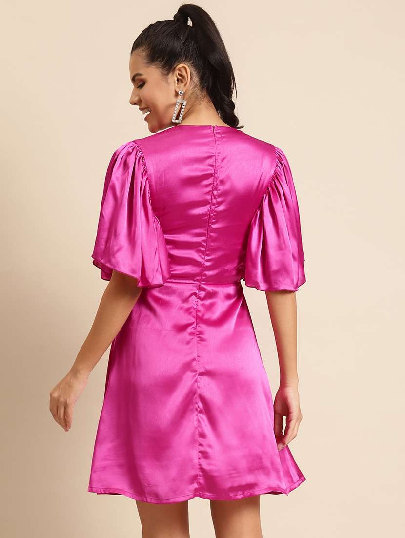 women solid flared sleeves a-line dress - 21720348 -  Standard Image - 3