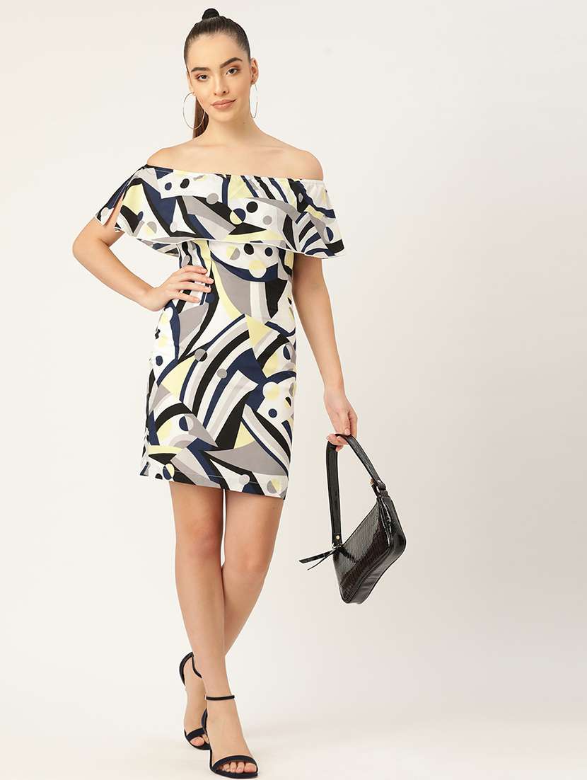 women printed off shoulder bodycon dress - 21720350 - Standard Image - 3