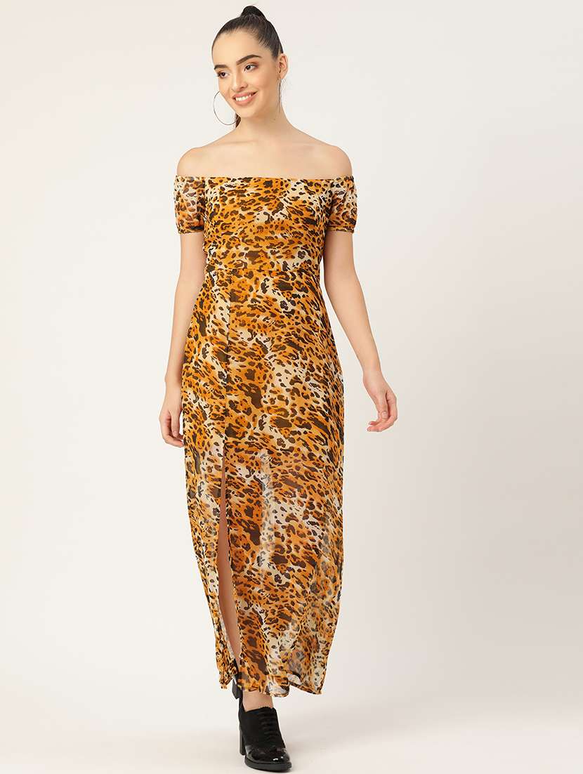 women animal print off shoulder a-line dress - 21720351 - Zoom Image - 0
