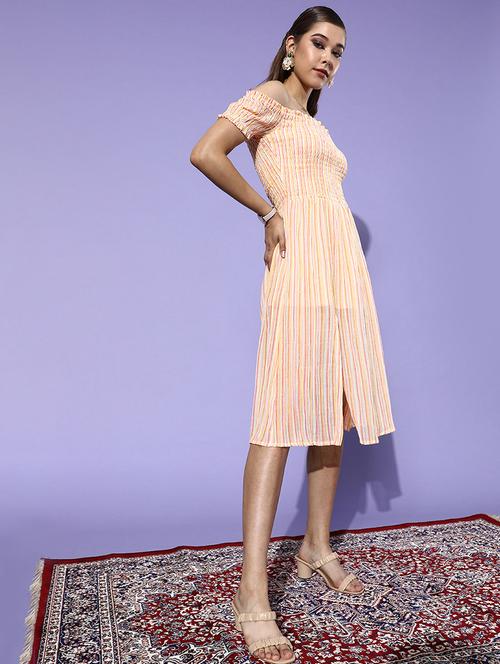 women striped off shoulder a-line dress - 21720371 -  Standard Image - 0