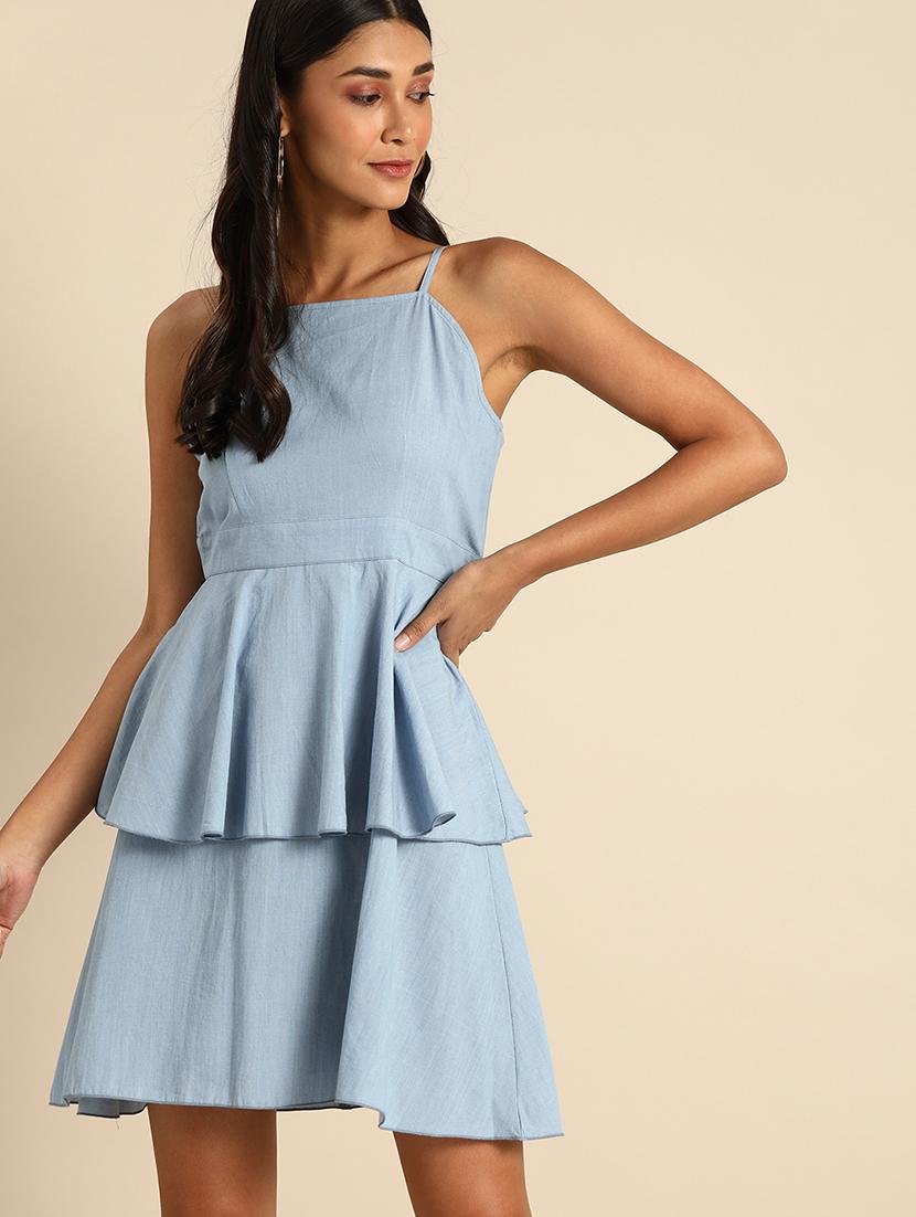 women shoulder strap solid layered dress - 21720395 - Standard Image - 3