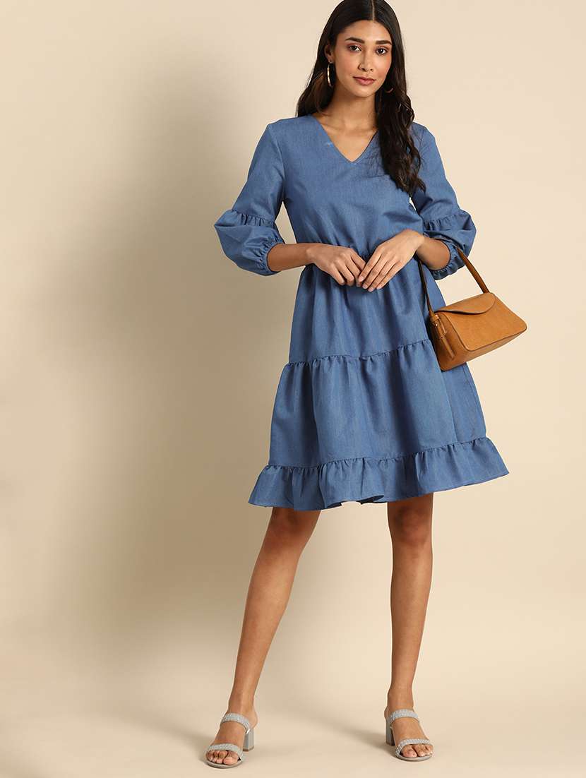 women solid sleeveless tiered dress - 21720396 -  Standard Image - 3