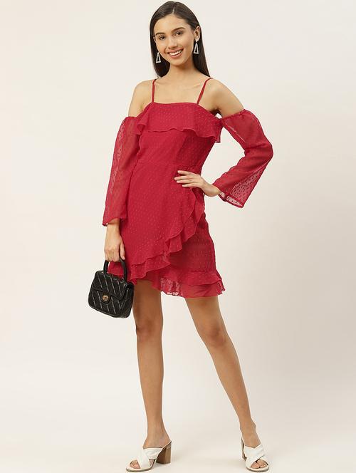 women off shoulder swiss dots ruffle dress - 21720412 - Standard Image - 0