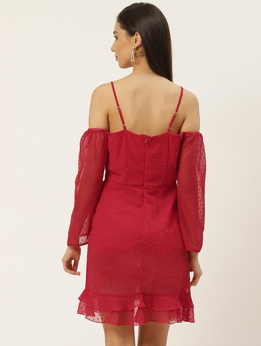 women off shoulder swiss dots ruffle dress - 21720412 - Standard Image - 3