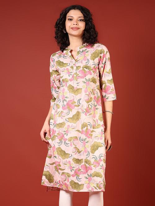 women three quarter sleeves straight kurta - 21720443 -  Standard Image - 0