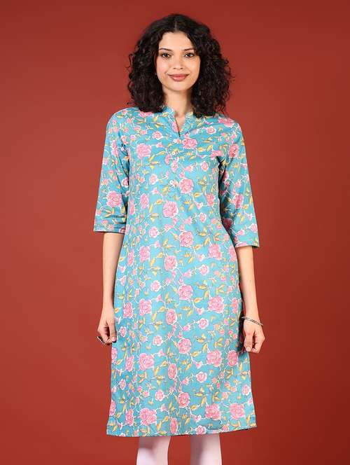 women three quarter sleeve straight kurta - 21720488 -  Standard Image - 0