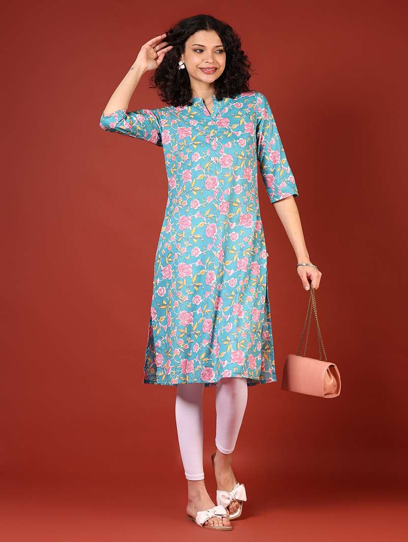 women three quarter sleeve straight kurta - 21720488 - Standard Image - 3