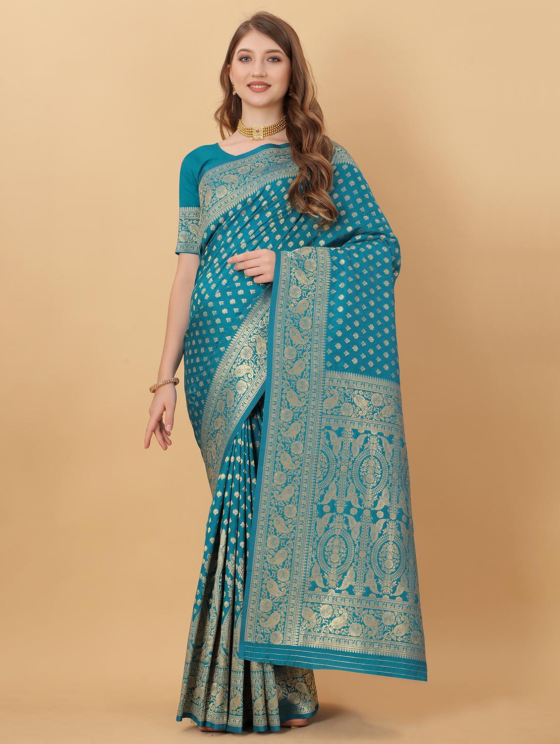 light blue silk kanjivaram saree with blouse - 21720675 - Zoom Image - 0