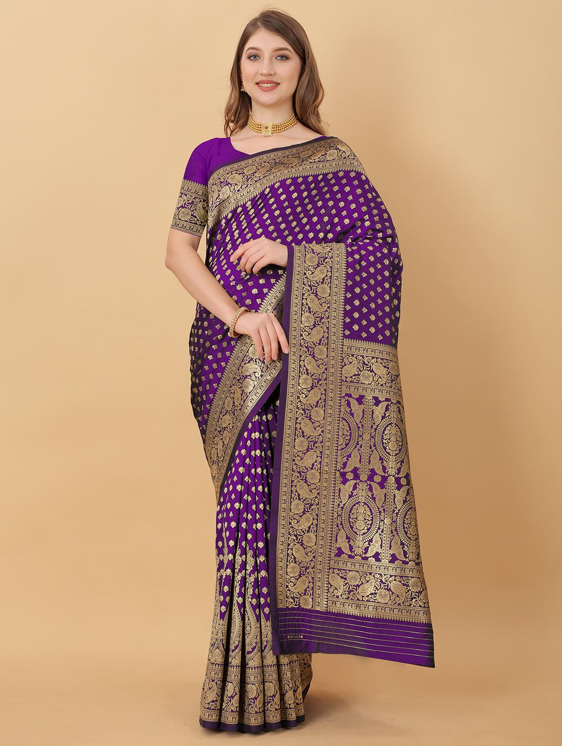 purple silk kanjivaram saree with blouse - 21720676 - Zoom Image - 0