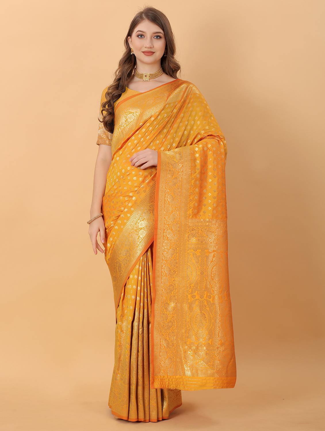 yellow silk kanjivaram saree with blouse - 21720677 -  Zoom Image - 0