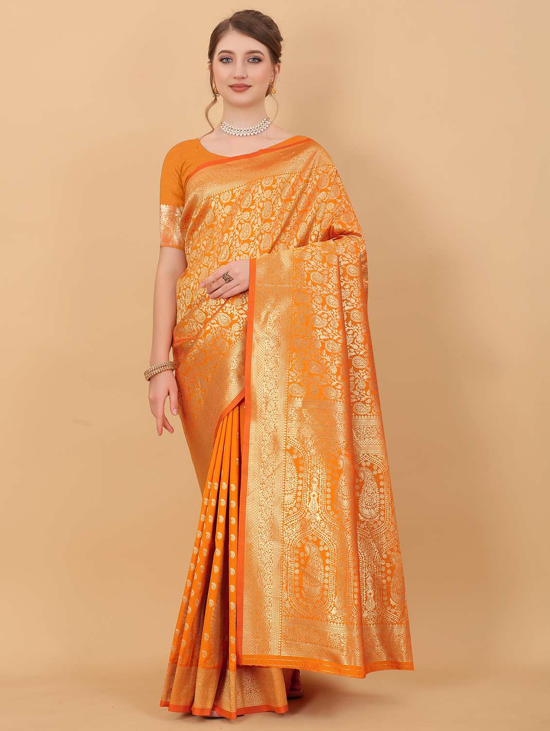 women self design zari work kanjivaram saree with blouse - 21720679 -  Zoom Image - 0
