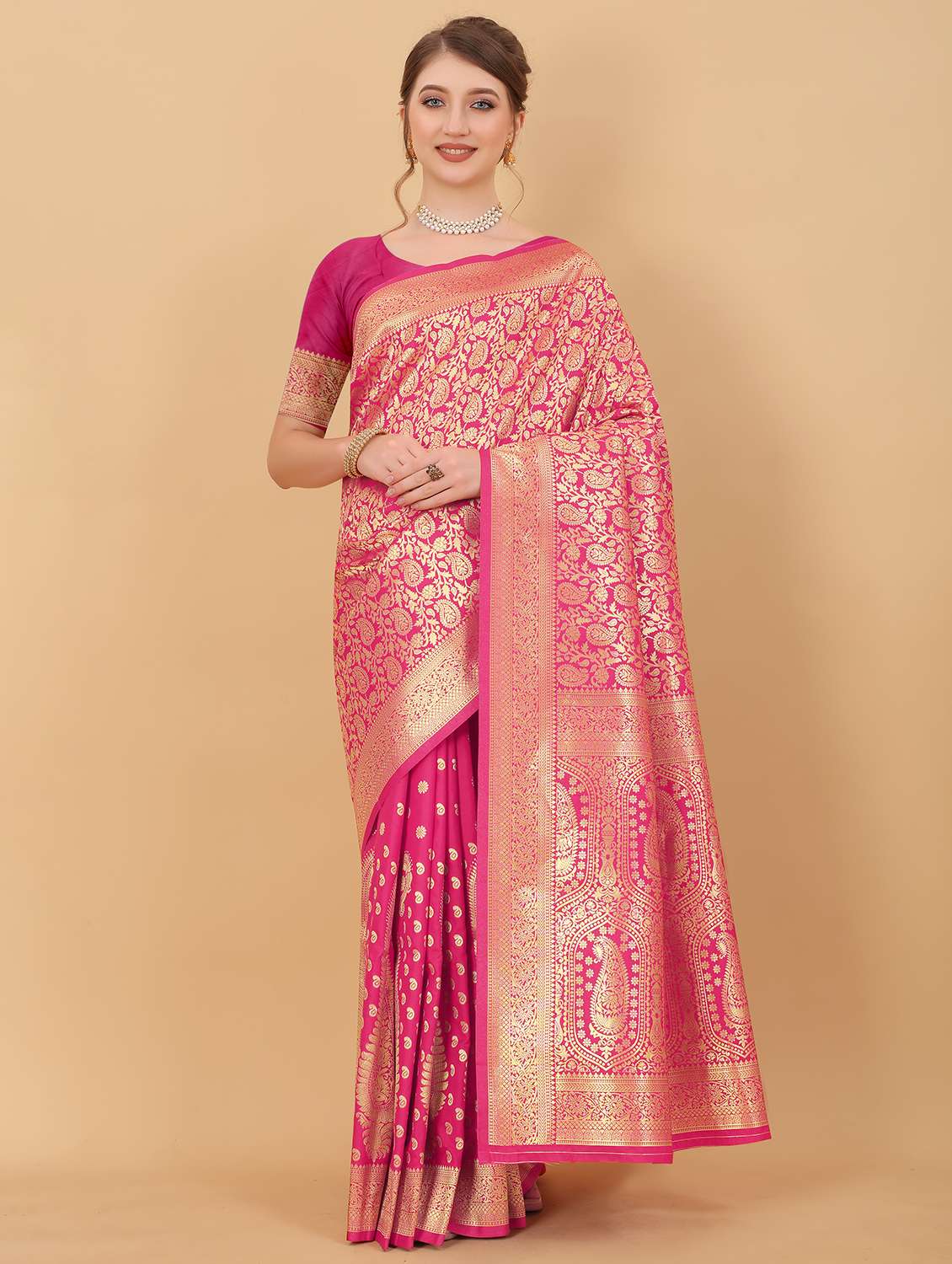 women self design zari work kanjivaram saree with blouse - 21720680 - Zoom Image - 0