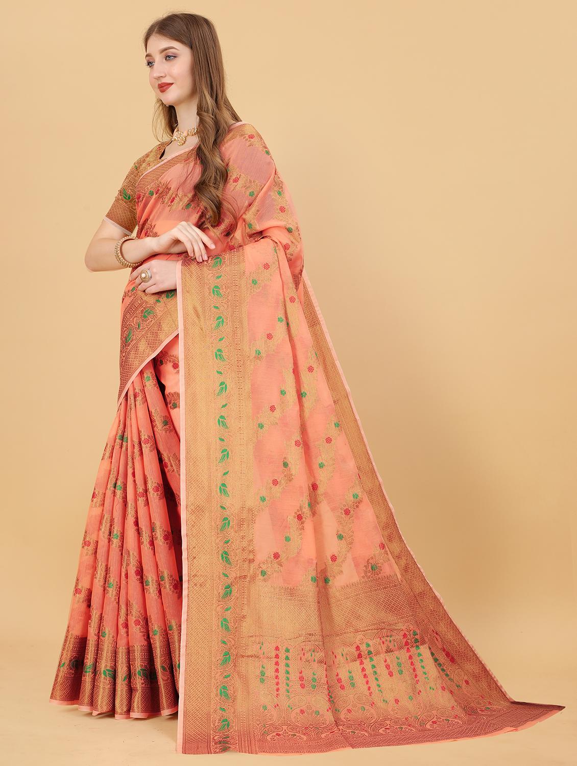 orange silk kanjivaram saree with blouse - 21720694 - Zoom Image - 0