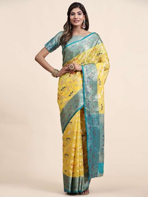 yellow silk kanjivaram saree with blouse - 21720701 - Standard Image - 0