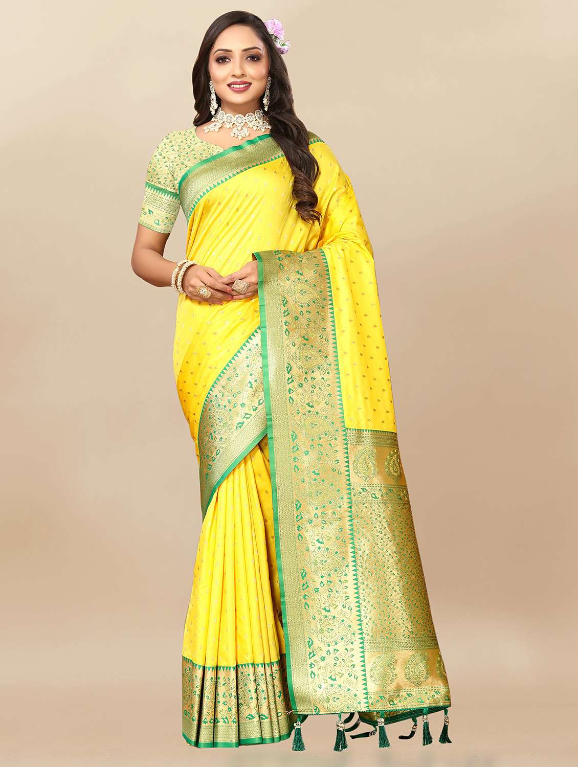 women self design zari work kanjivaram saree with blouse - 21720758 - Zoom Image - 0