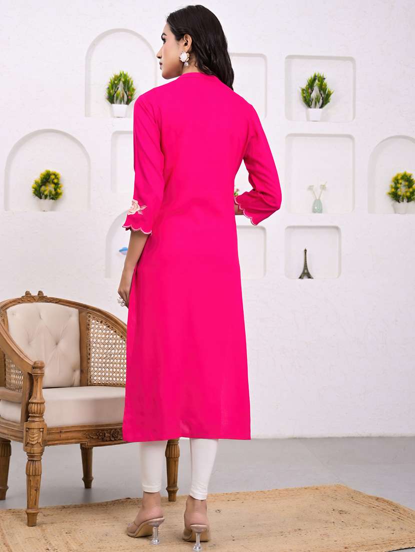 women embroidered three quarter sleeve straight kurta - 21720804 -  Standard Image - 3