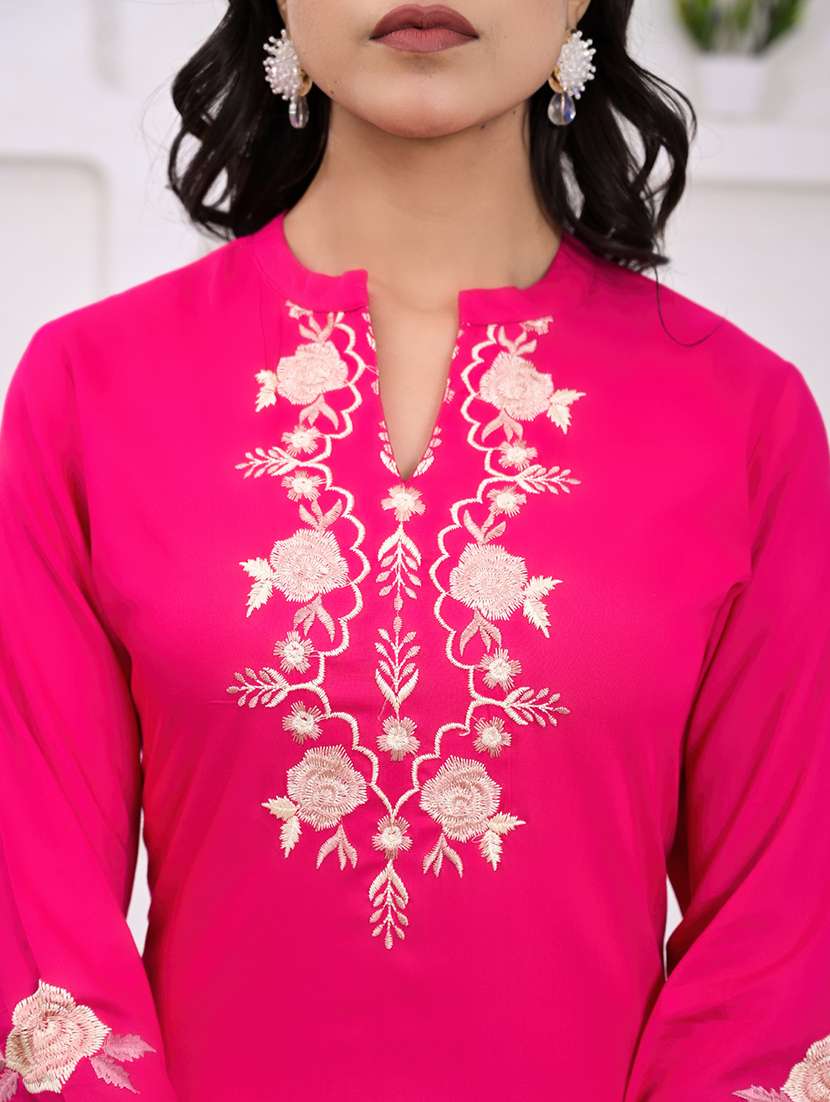 women embroidered three quarter sleeve straight kurta - 21720804 -  Standard Image - 5