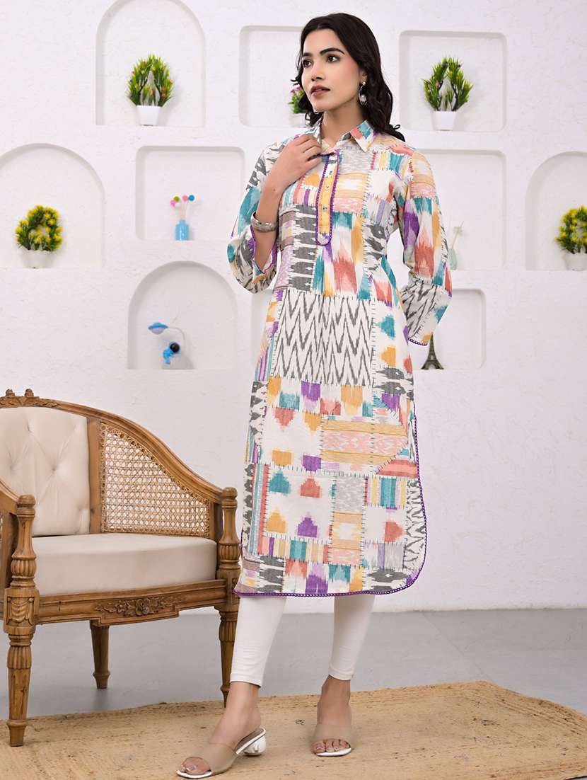 women printed three quarter sleeve straight kurta - 21720806 -  Standard Image - 3