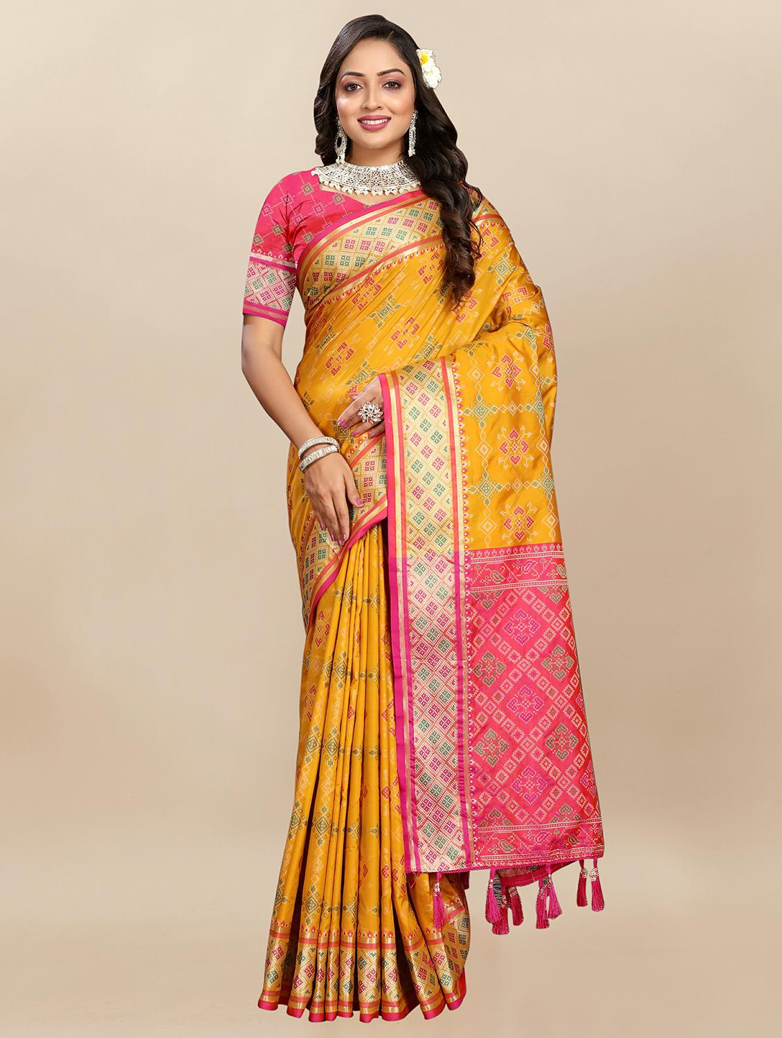 women mustard printed patola saree with blouse - 21720889 -  Zoom Image - 0