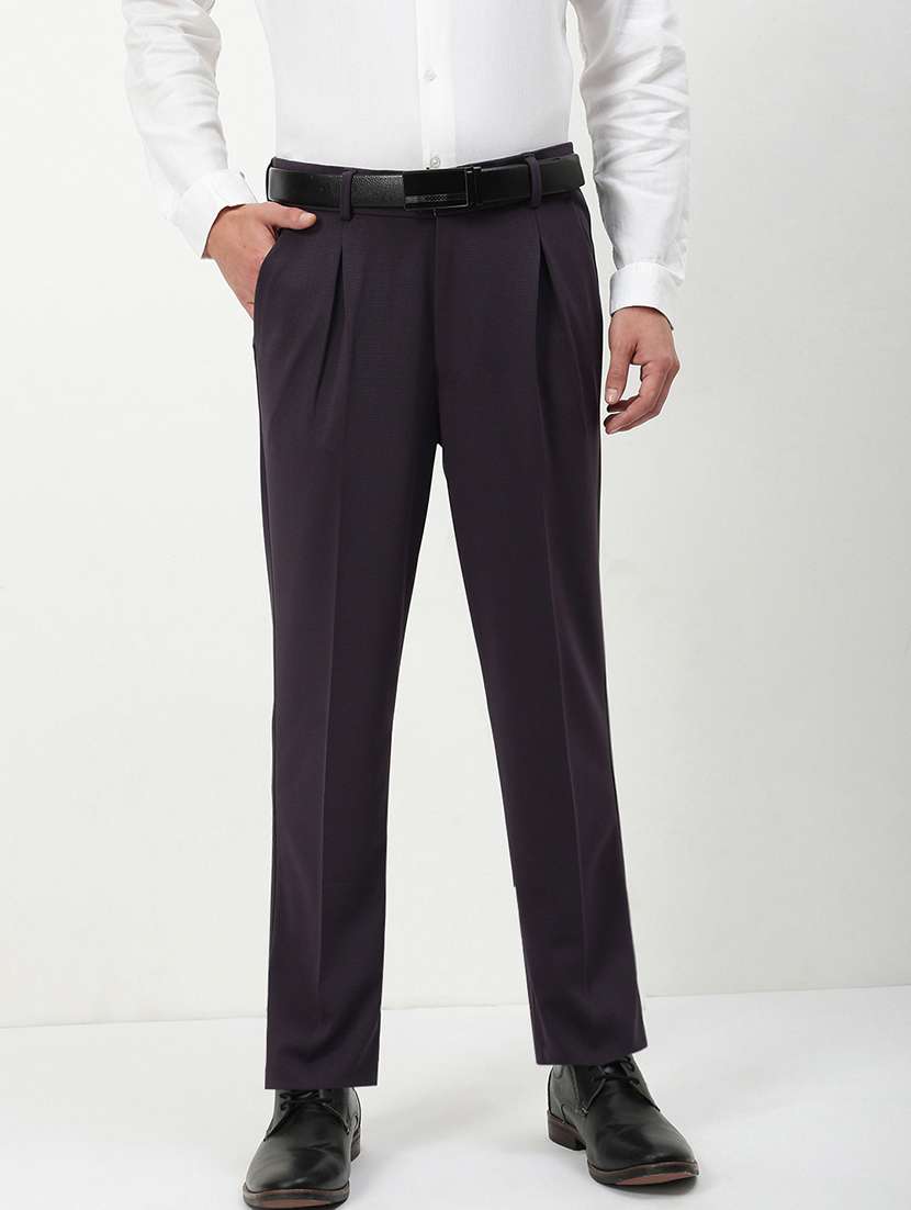 men mid rise solid pleated formal trouser