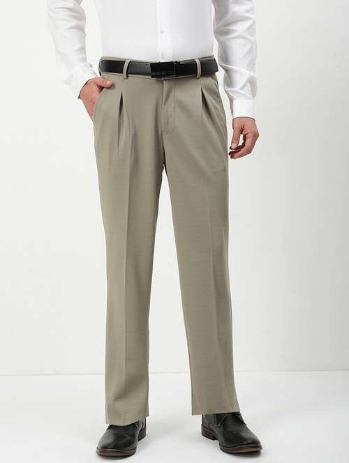 men mid rise solid pleated formal trouser - 21720894 - Standard Image - 0