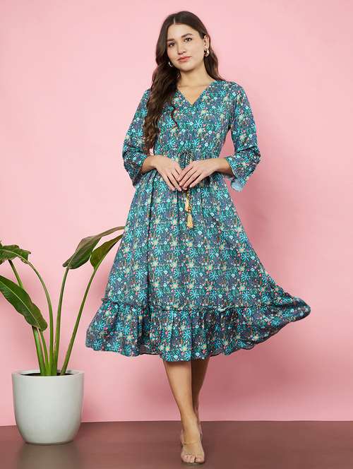 women printed claf length tiered dress - 21720963 - Standard Image - 0