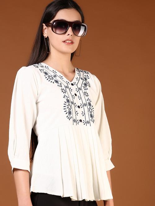 women white embroidered puff sleeve flared top - 21721042 -  Standard Image - 0
