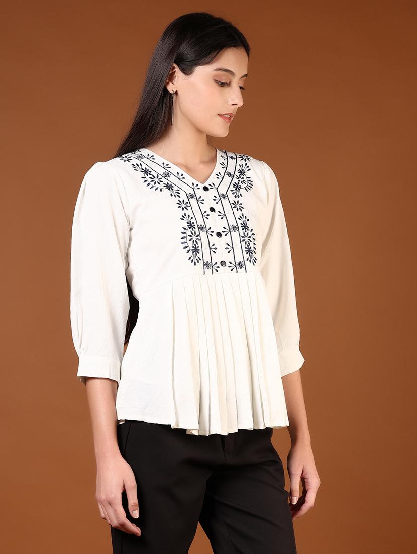 women white embroidered puff sleeve flared top - 21721042 - Standard Image - 3