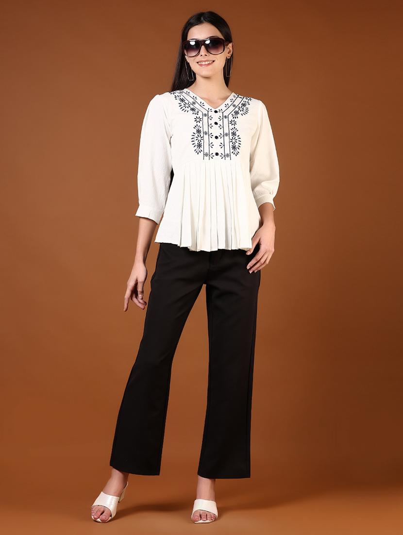 women white embroidered puff sleeve flared top - 21721042 - Standard Image - 5