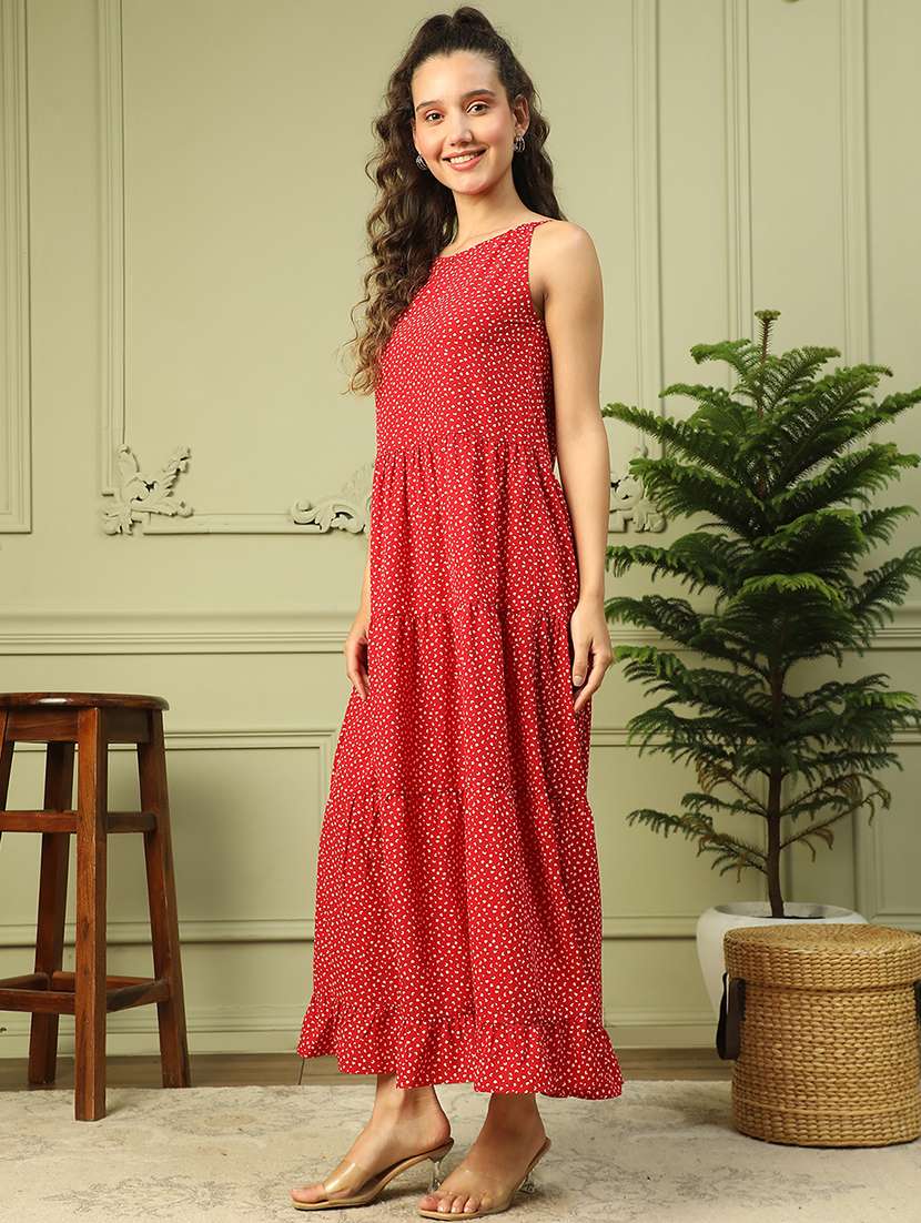 women printed shoulder strap tiered dress - 21721140 -  Standard Image - 3