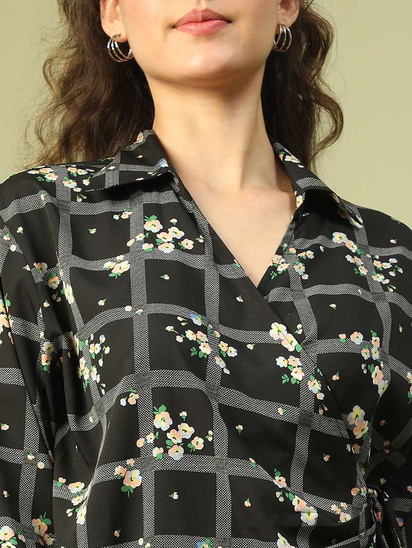 women printed collared wrap dress - 21721141 -  Standard Image - 5