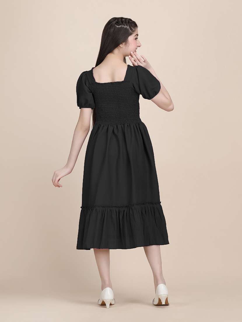 women solid puff sleeves tiered dress - 21721197 - Standard Image - 3