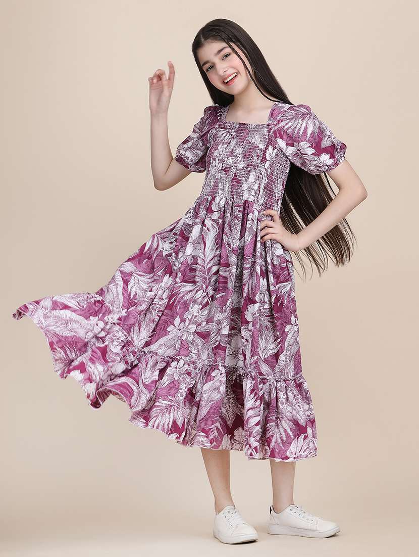 women printed puff sleeves tiered dress - 21721202 -  Standard Image - 3