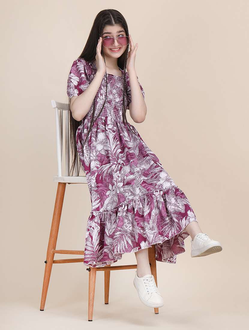 women printed puff sleeves tiered dress - 21721202 -  Standard Image - 5