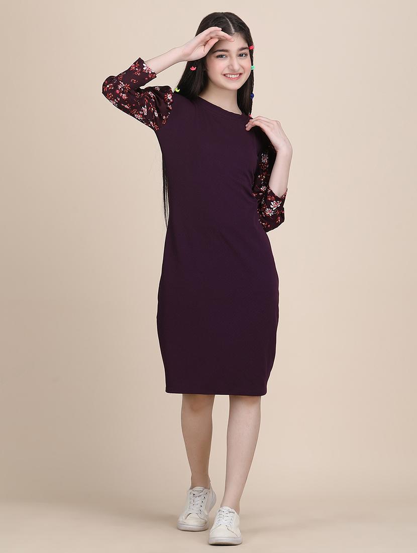 girls solid round neck sheath dress - 21721210 - Standard Image - 3