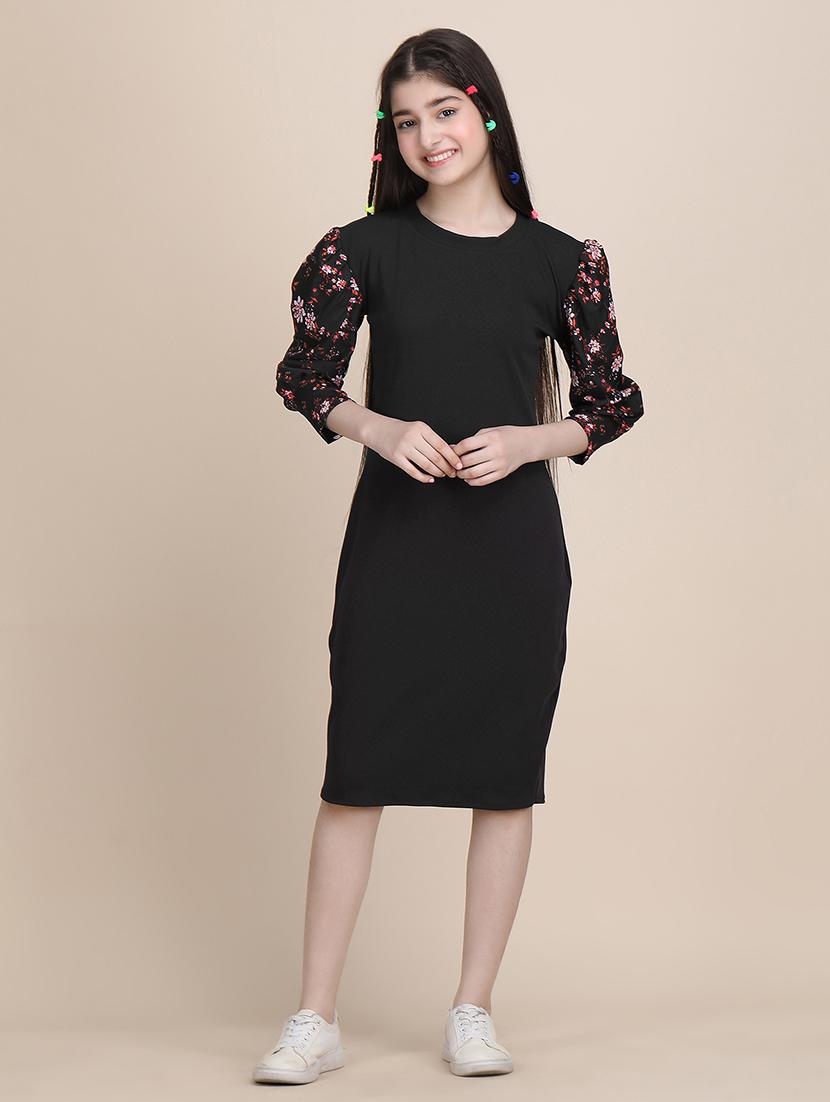 girls solid round neck sheath dress - 21721211 -  Zoom Image - 0