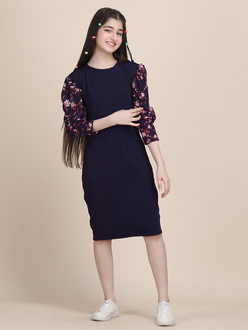 girls solid round neck sheath dress - 21721212 - Standard Image - 3