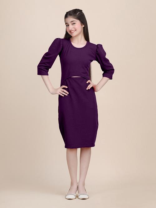 girls solid round neck sheath dress - 21721222 - Standard Image - 0