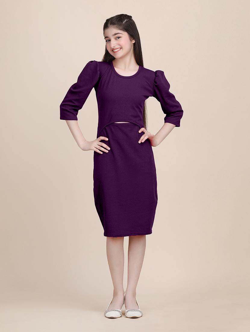 girls solid round neck sheath dress - 21721222 - Zoom Image - 0