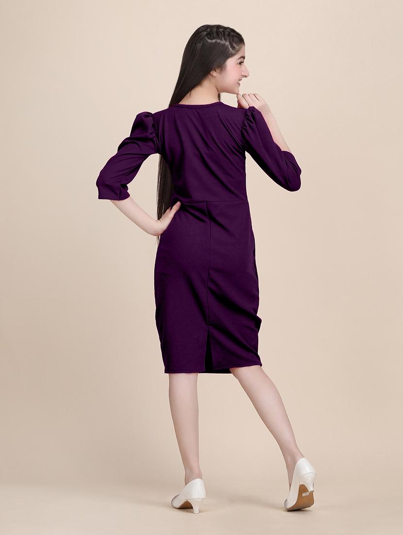 girls solid round neck sheath dress - 21721222 - Standard Image - 5