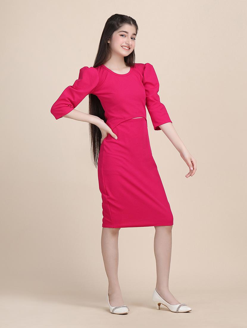 girls solid round neck sheath dress - 21721225 - Standard Image - 3