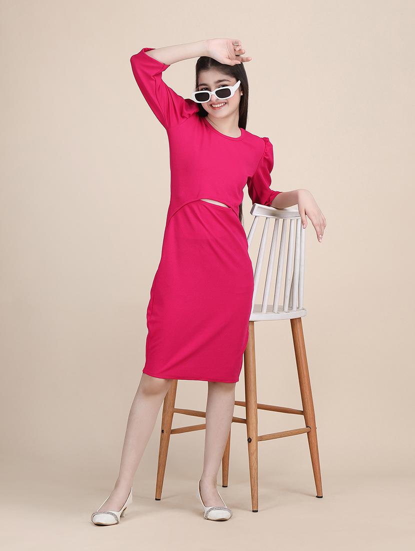 girls solid round neck sheath dress - 21721225 - Standard Image - 5
