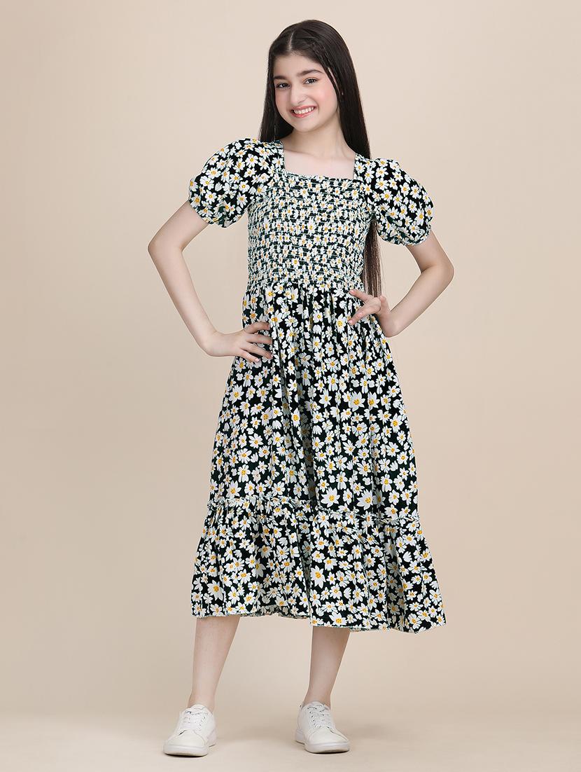 women printed puff sleeves tiered dress - 21721226 - Standard Image - 3