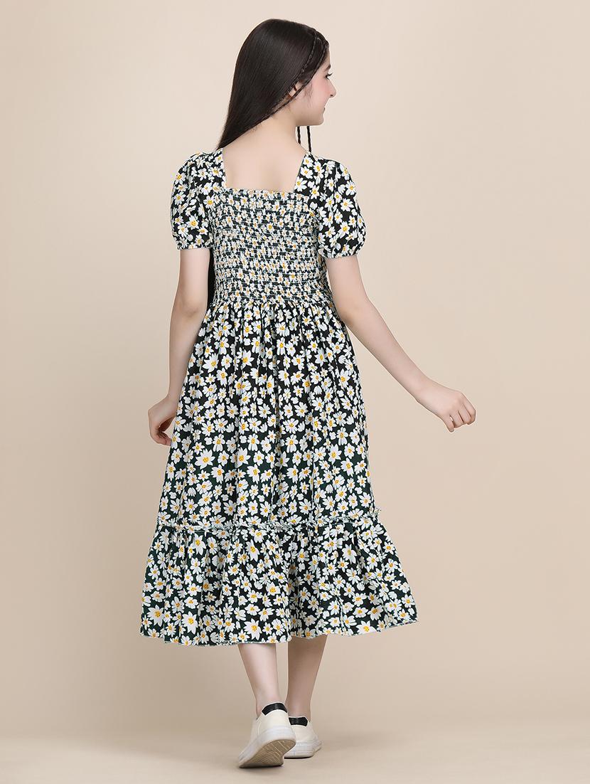 women printed puff sleeves tiered dress - 21721226 - Standard Image - 5