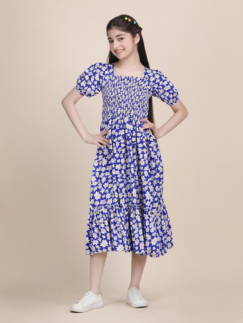 girls floral printed puff sleeve tiered dress - 21721227 -  Zoom Image - 0