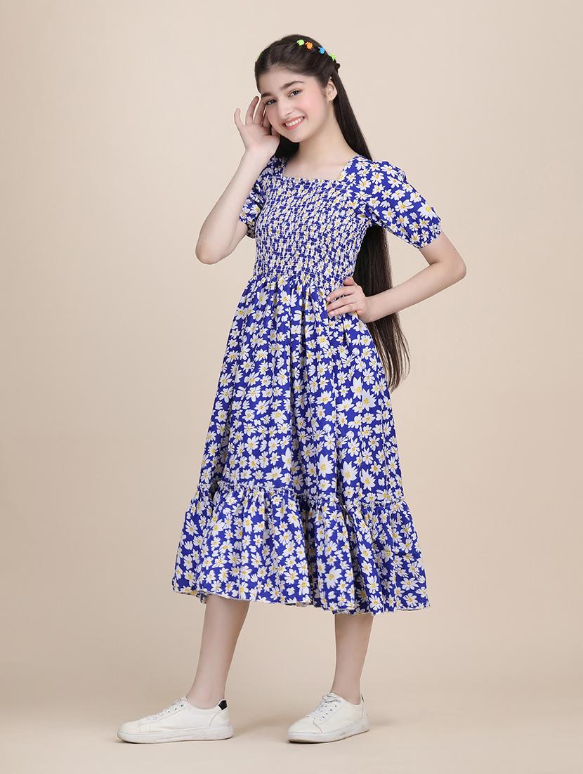 girls floral printed puff sleeve tiered dress - 21721227 - Standard Image - 3