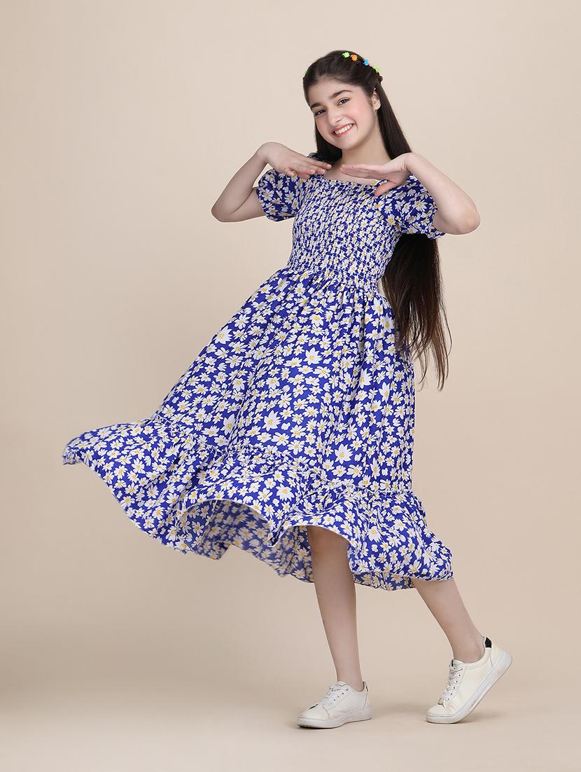 girls floral printed puff sleeve tiered dress - 21721227 - Standard Image - 5