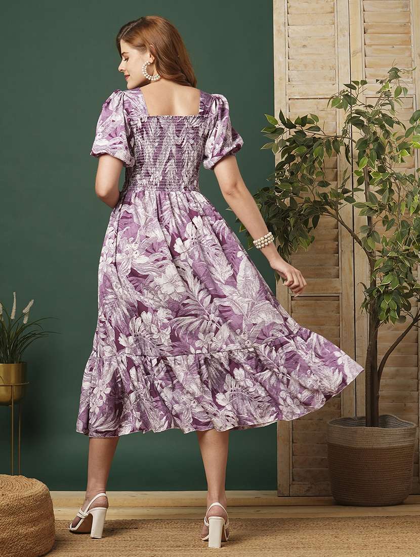 women floral print puff sleeves tiered dress - 21721277 -  Standard Image - 3