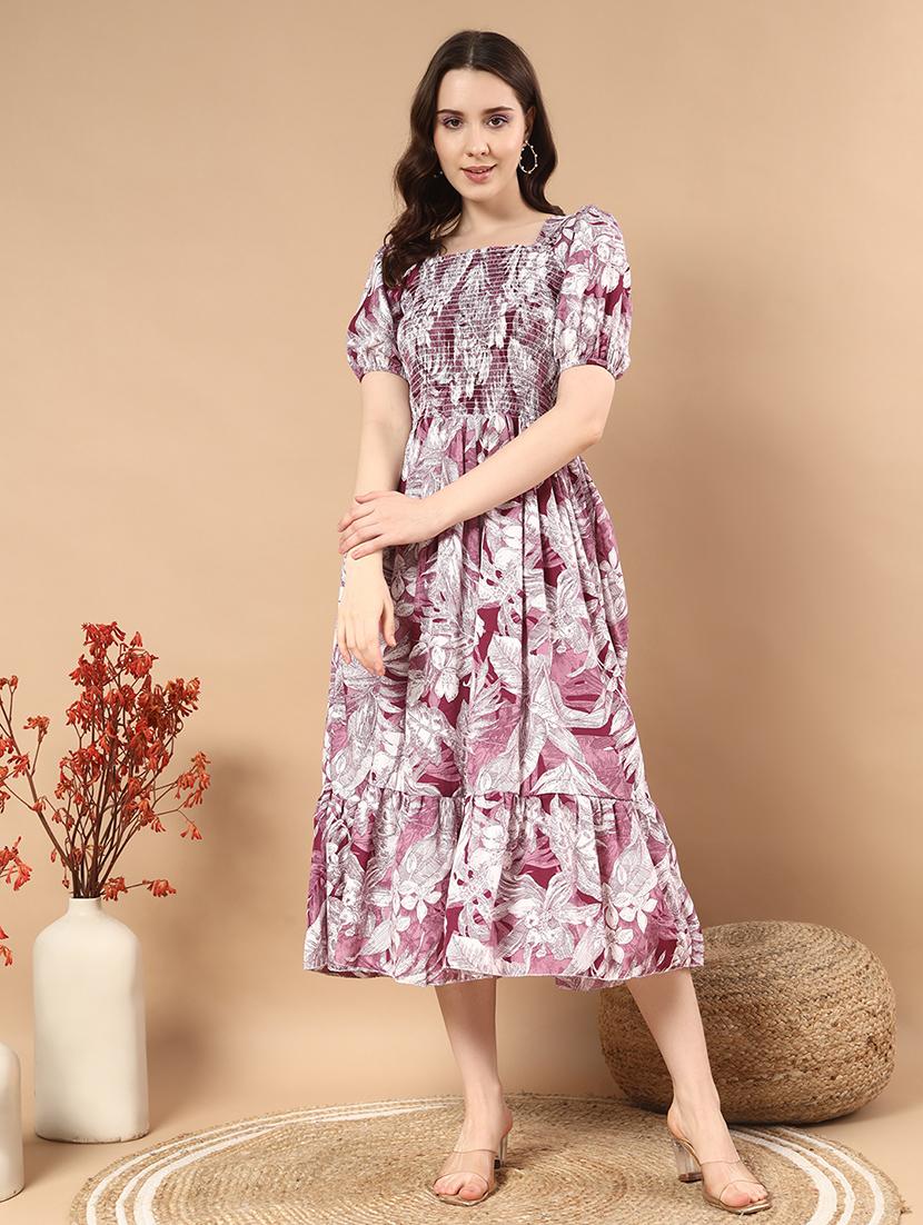 women floral print puff sleeves tiered dress - 21721280 - Zoom Image - 0