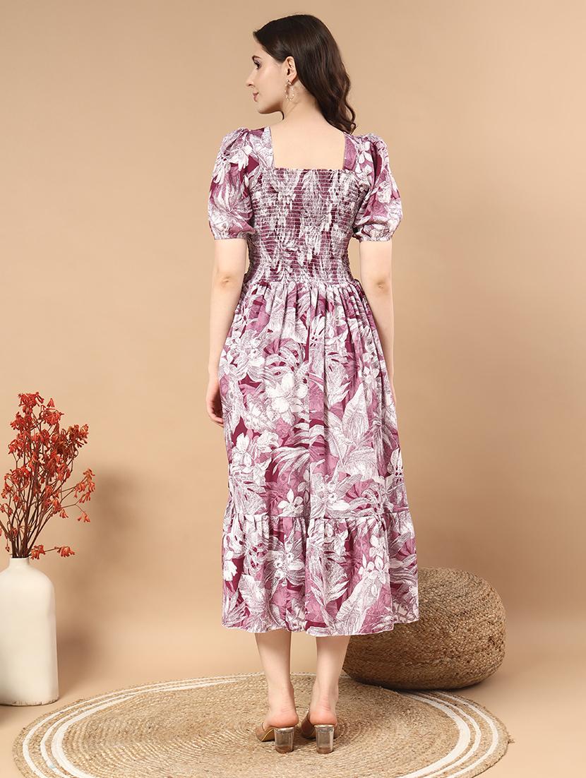 women floral print puff sleeves tiered dress - 21721280 - Standard Image - 3